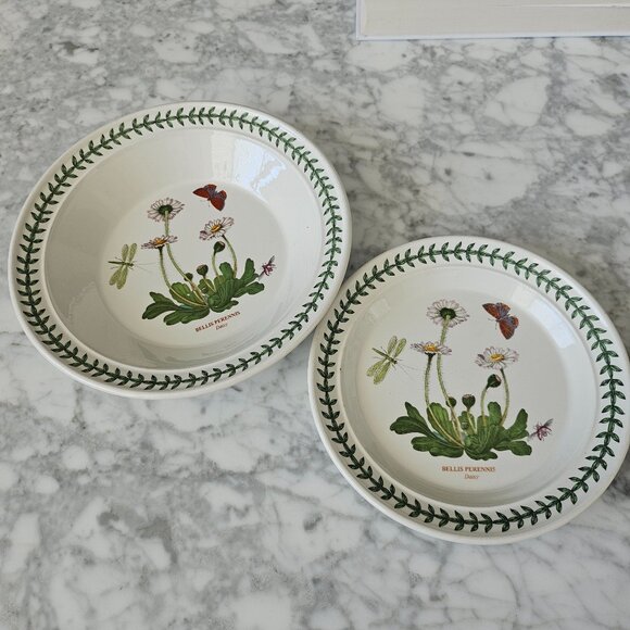 PORTMEIRION BOTANIC BELLIS PERENNIS Daisy Rimmed Plates Bowl & Bread Plate (2) - Picture 1 of 11